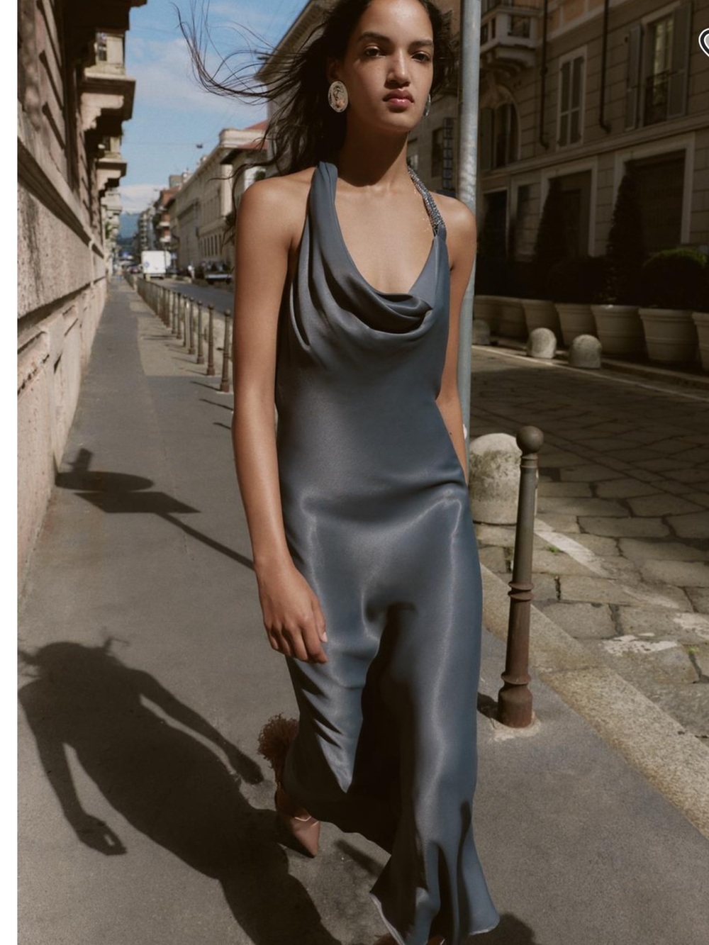 Zara Satin Slip Dress in Steel Gray